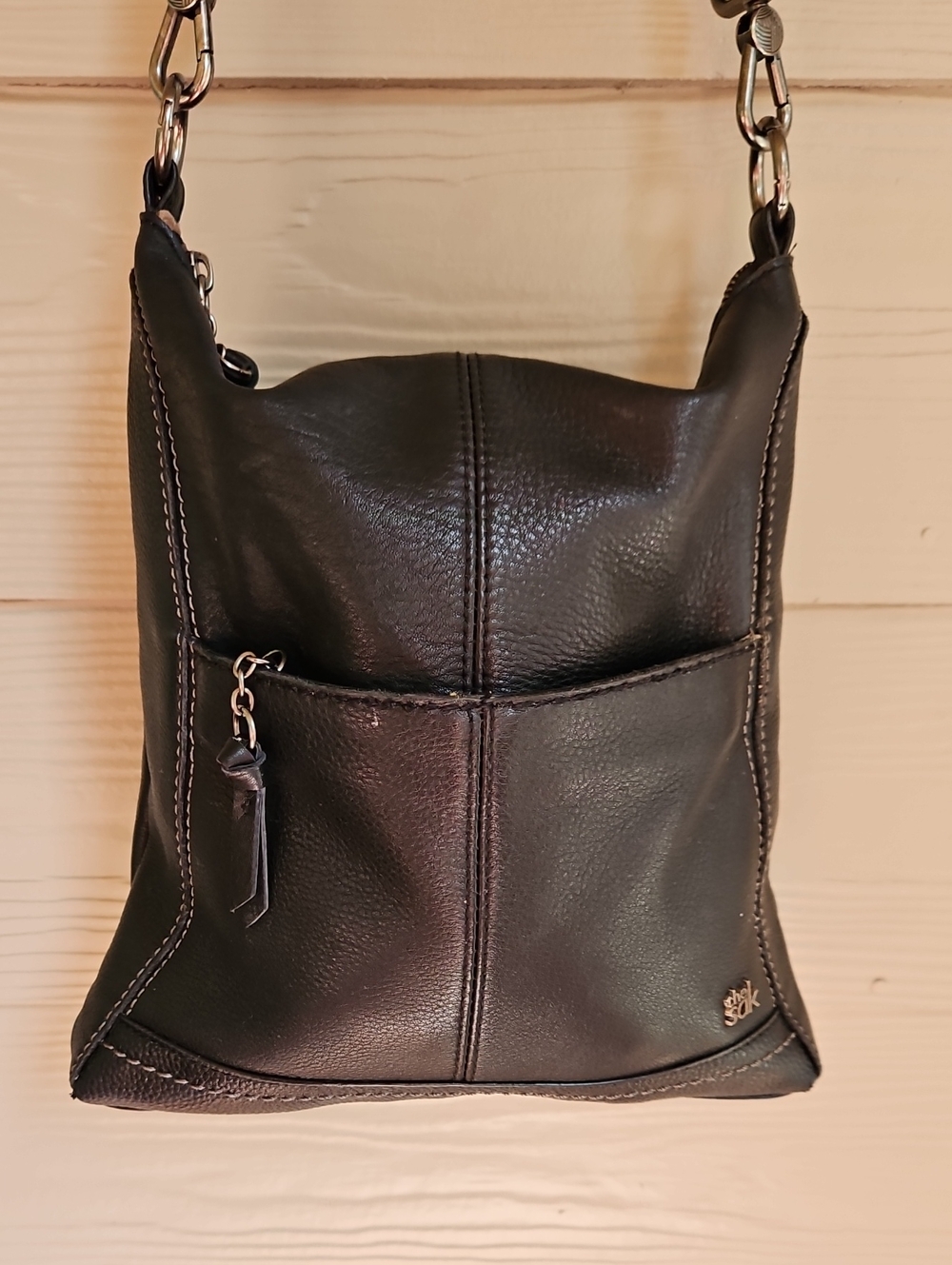 The Sak " LUCIA" Black Leather Crossbody with Woven Blue Accent Strap - Picture 4 of 17